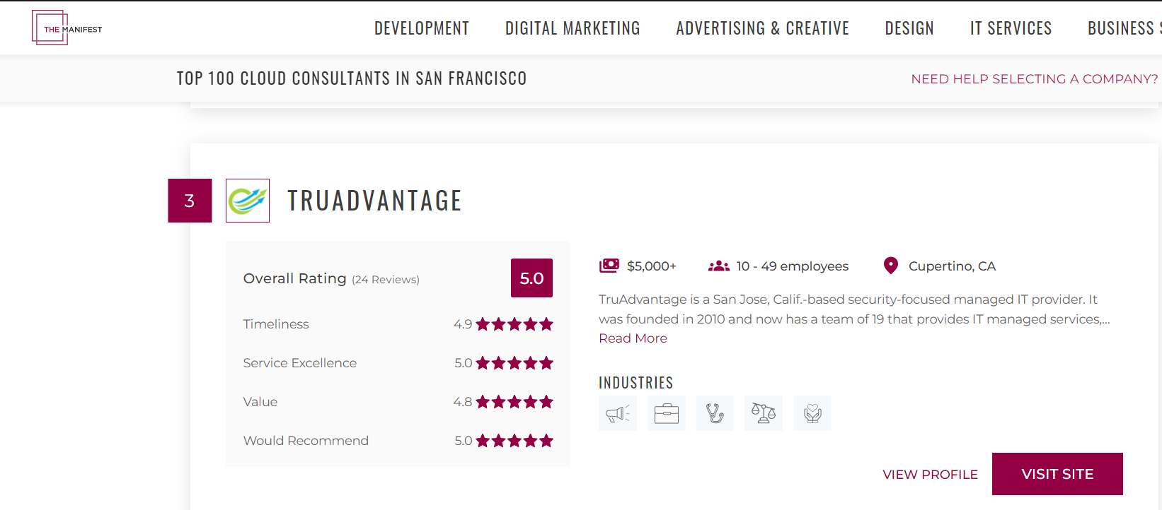 TruAdvantage recognized by Manifest as Top Cloud Consulting in San Francisco